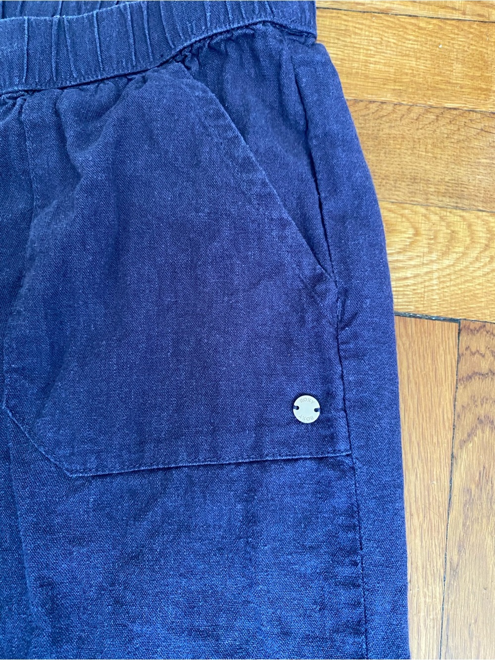 Roxy Navy Linen Blend Roll Tab Jogger Pants Women’s Large L 12 Coastal Casual - Picture 3 of 7